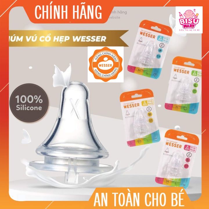 Núm vú cổ hẹp Wesser silicon siêu mềm Size S.M,L,+