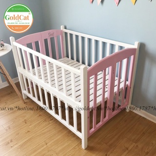 Cũi Cho Bé - Cũi Giường Sơn Trắng-Hồng, Chất Gỗ Quế Tự Nhiên 100% Độ Bền Cao, An Toàn Cho Bé