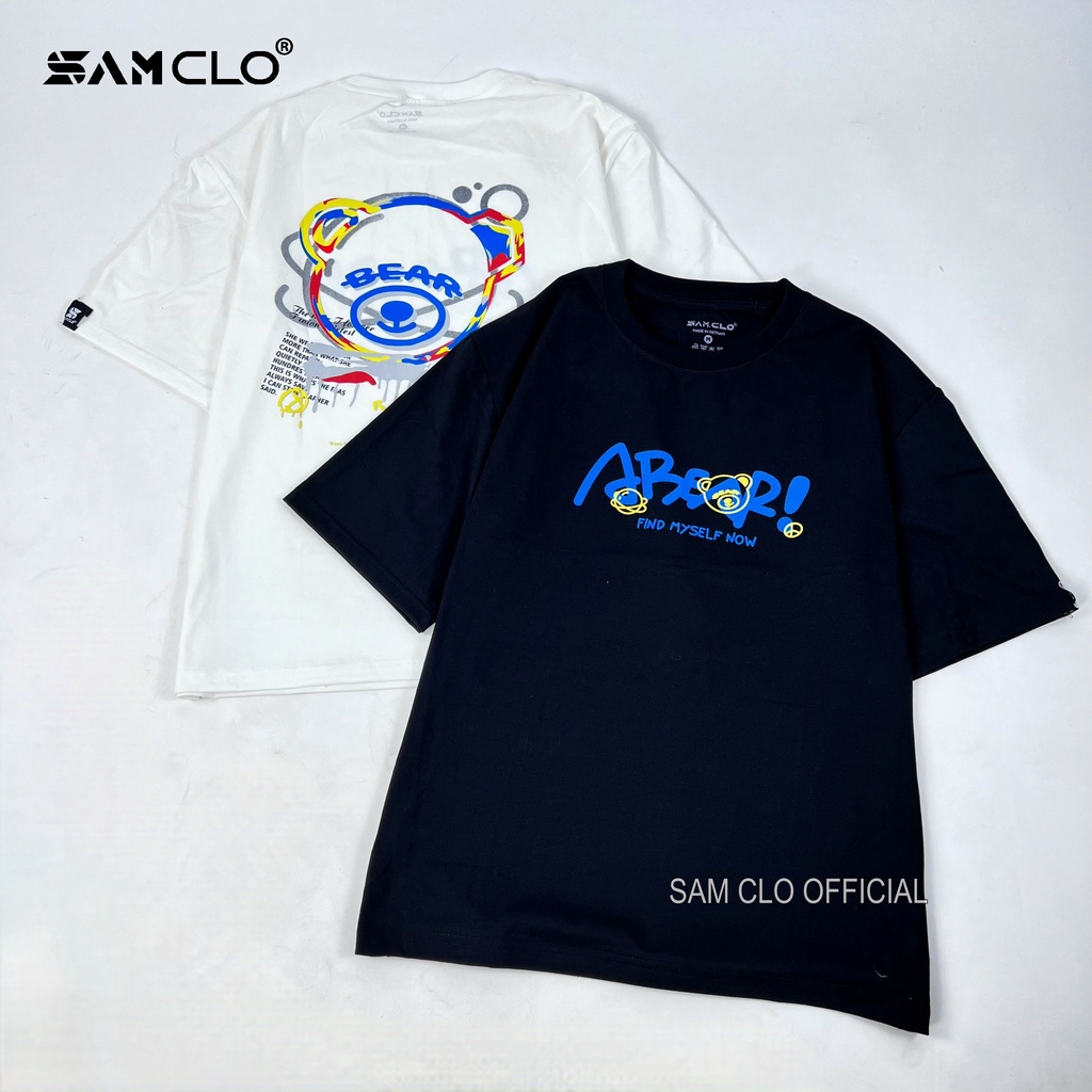 Áo thun nam nữ tay lỡ SAM CLO form rộng Unisex, mặc cặp, nhóm GẤU BEAR 80% cotton