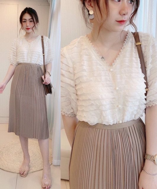 Chân váy maxi xếp ly lụa | BigBuy360 - bigbuy360.vn