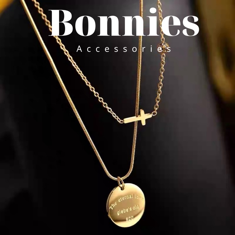 Vòng Cổ 2 Tầng Mặt Tròn Layer, Dây Chuyền Hợp Kim Mạ Vàng 925 Không Gỉ  - Phụ Kiện Xinh Bonnies Accessories