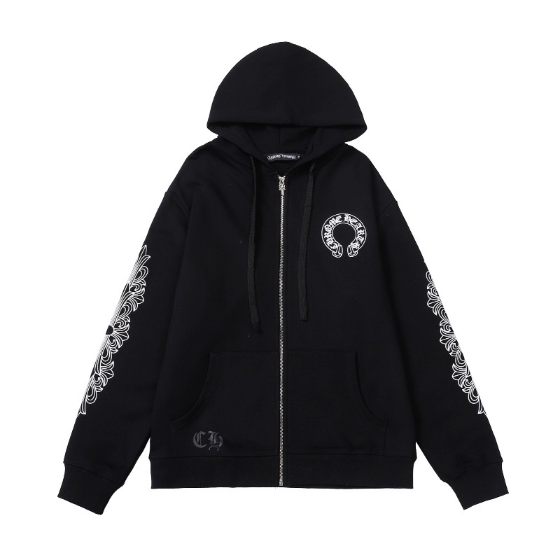 Áo Khoác Bóng Chày Tay Dài Khóa Kéo Vải Cotton In Hình Chrome Hearts Thời Trang Dành Cho Nam Và Nữ