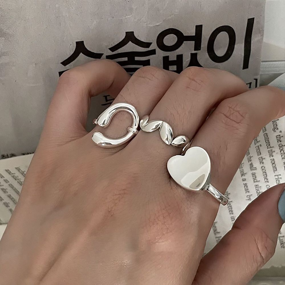 Nhẫn dạng mở hình trái tim bằng kim loại phong cách thời trang Hàn Quốc cổ điển thịnh hành cho nữ