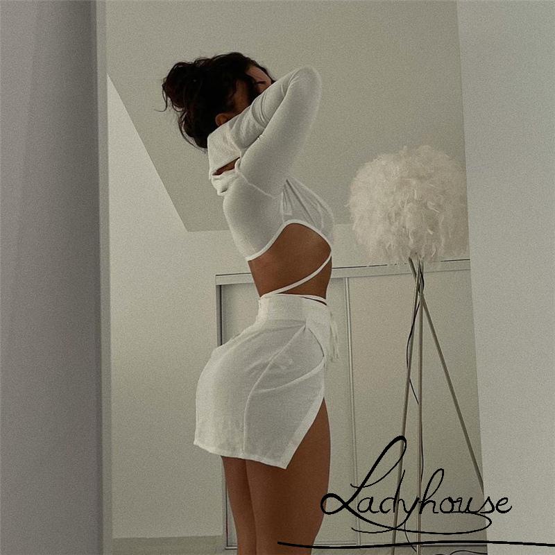 Bộ Áo Cardigan Tay Dài + Chân Váy Xẻ Tà Màu Trơn Thời Trang Gợi Cảm Cho Nữ