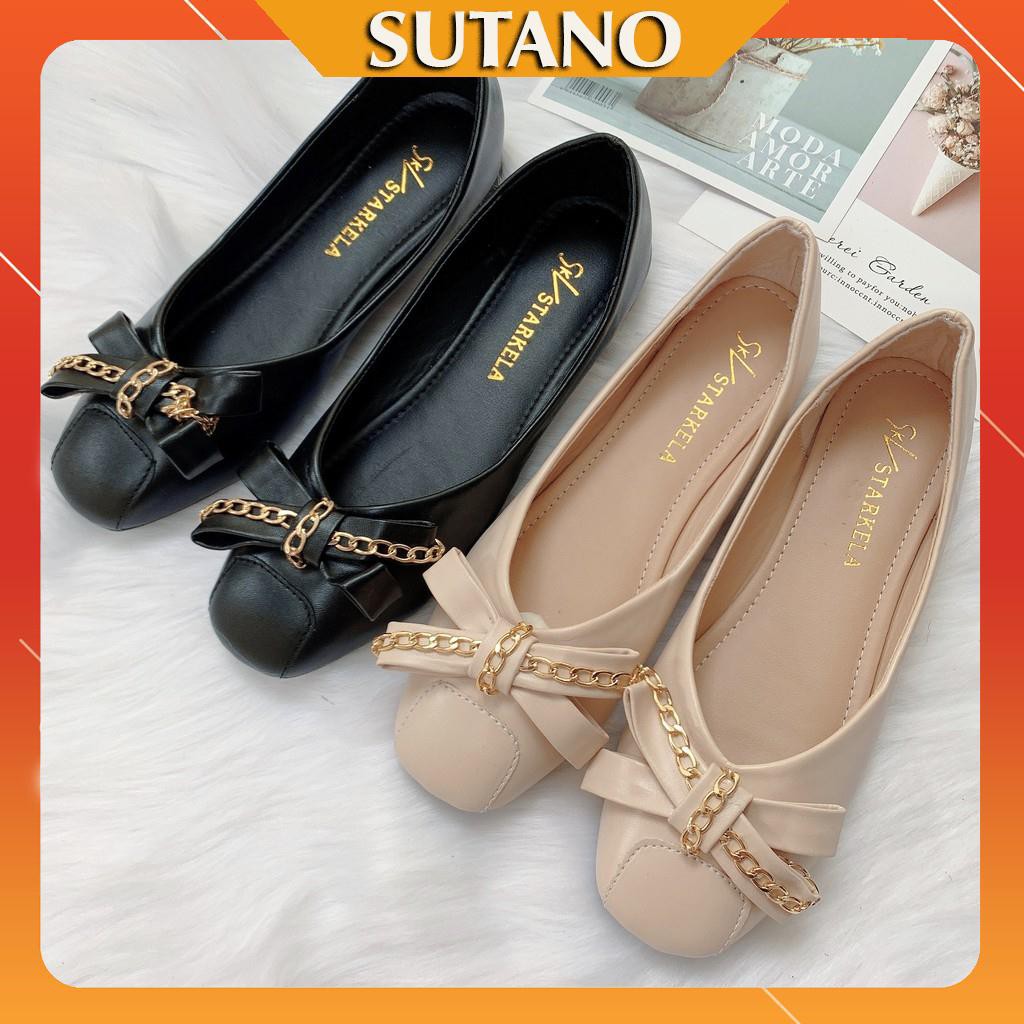 Giàu bệt giày búp bê nữ mũi vuông kèm nơ đính xích xinh xắn B254 | BigBuy360 - bigbuy360.vn