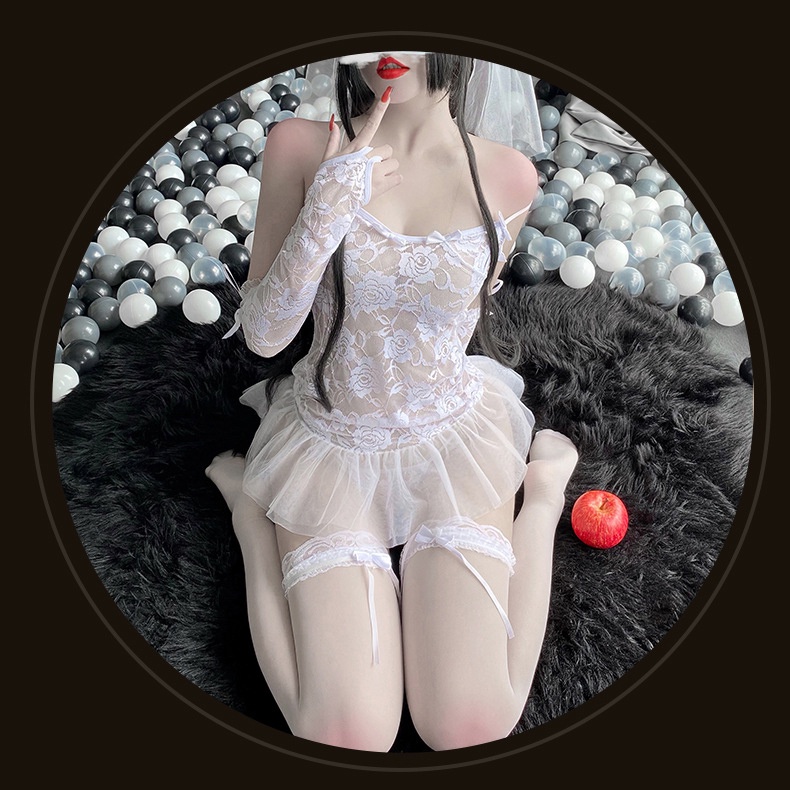 Đồ ngủ sexy đồ ngủ nữ cosplay cô dâu 2 sexy ren lưới hoa văn màu trắng freesize QUENQUEN store a2 | BigBuy360 - bigbuy360.vn