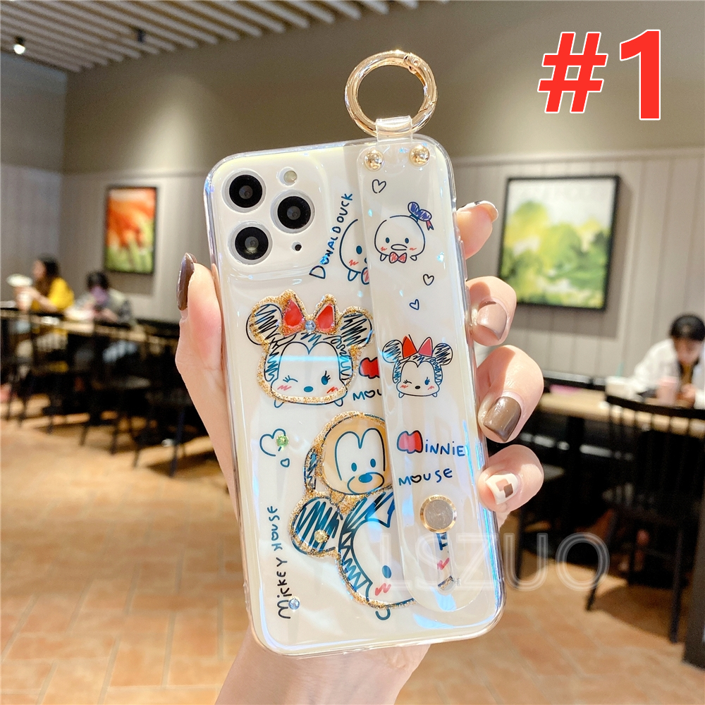 Ốp điện thoại mềm họa tiết gấu Pooh chuột Mickey kèm móc xỏ tay cho iPhone 12 Mini 12 Pro Max 11 Pro Max X XS XR