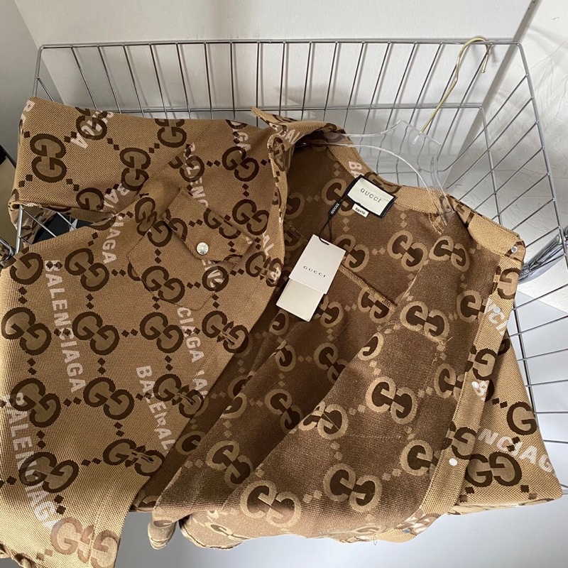 Áo khoác sơ mi nữ logo thương hiệu Balenciaga x Gucci GC/GG cao cấp