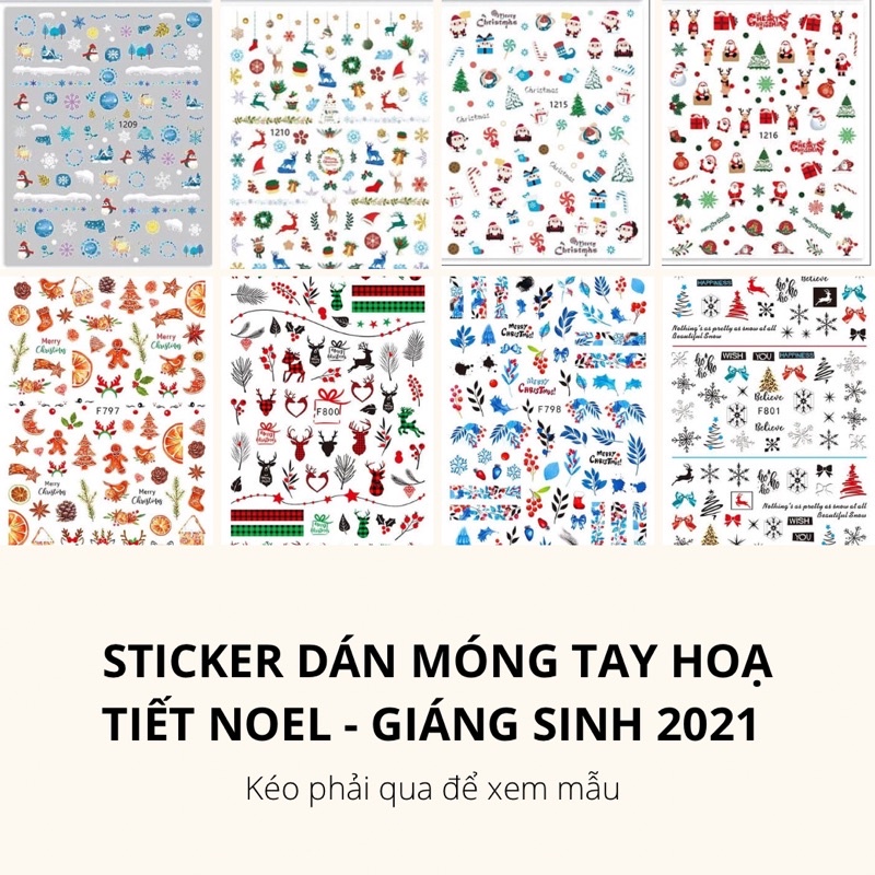 Sticker,hình dán móng tay họa tiết Noel giáng sinh,ông già noel 2021 trang trí móng tay nghệ thuật nail