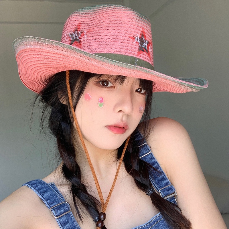 Mũ Cao Bồi Đan Lát Chống Nắng Phong Cách Cao Bồi Phương Tây Cho Nữ