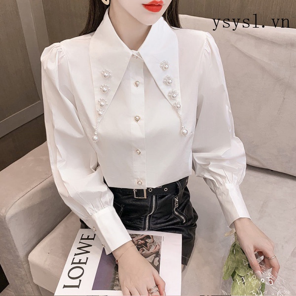 Áo Sơ Mi Trắng Cổ Búp Bê Tay Dài Phồng Phong Cách Pháp Thời Trang Mùa Thu Mới 2021 Dành Cho Nữ