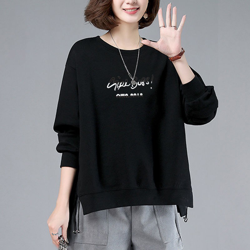 Áo len nữ cotton cao cấp plus size Hàn Quốc dáng rộng 200 kg chị béo sơ mi cổ tròn dài tay thun [ship hàng trong