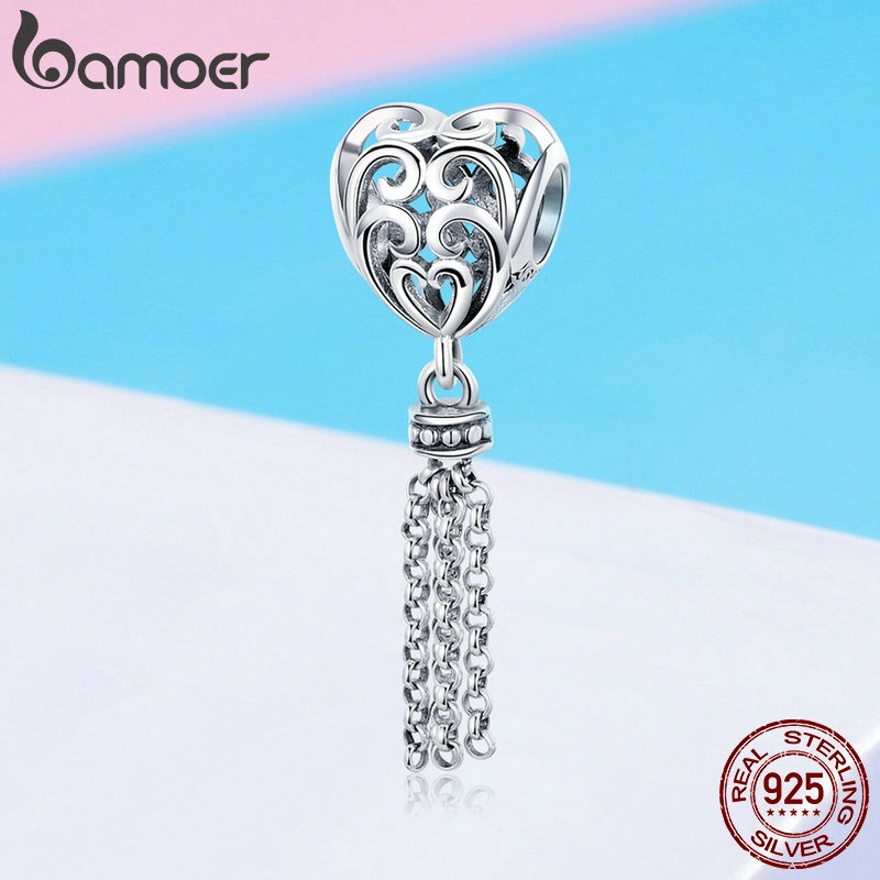 Hạt charm Bamoer SCC722 hình trái tim phối tua rua độc đáo