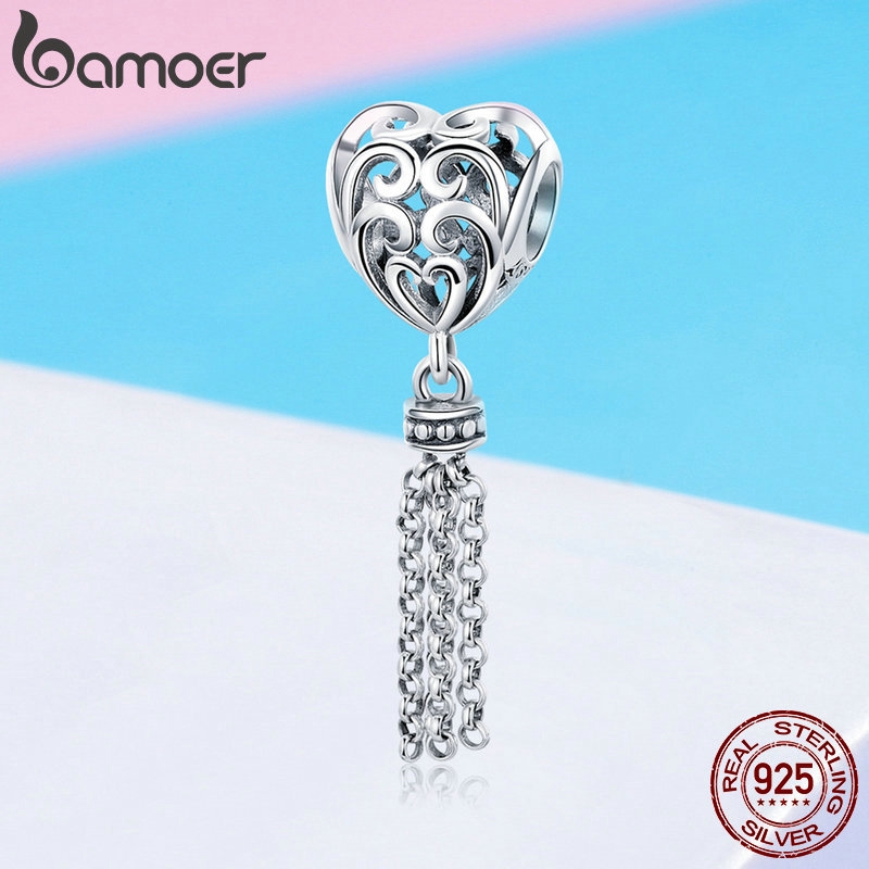 Hạt charm Bamoer hình trái tim phối tua rua độc đáo SCC722