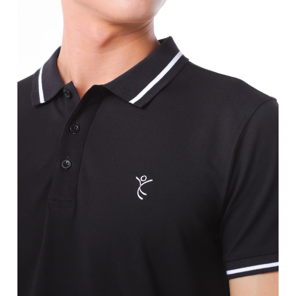 Áo Polo Coolmate kháng khuẩn thêu Care&Share màu đen sọc trắng | BigBuy360 - bigbuy360.vn