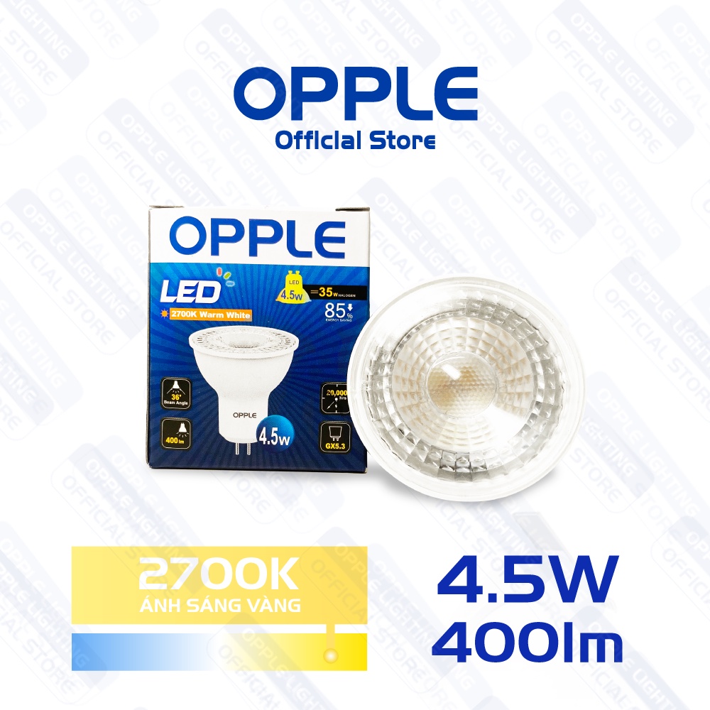 Bóng Đèn Chiếu Điểm OPPLE LED Ecomax GX5.3 Ánh Sáng Vàng 2700K Góc Chiếu 36 Độ - Hiệu Suất Sáng Và Tuổi Thọ Cao