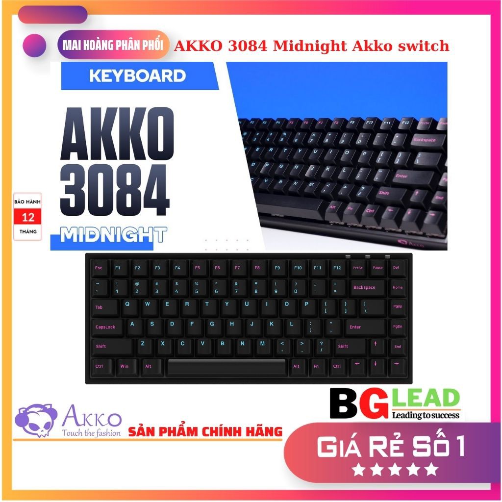 Bàn phím AKKO 3084 Midnight Akko switch (Blue/Orange/Pink) Sản phẩm hot của AKKO - Mai Hoàng phân phối vào bảo hành