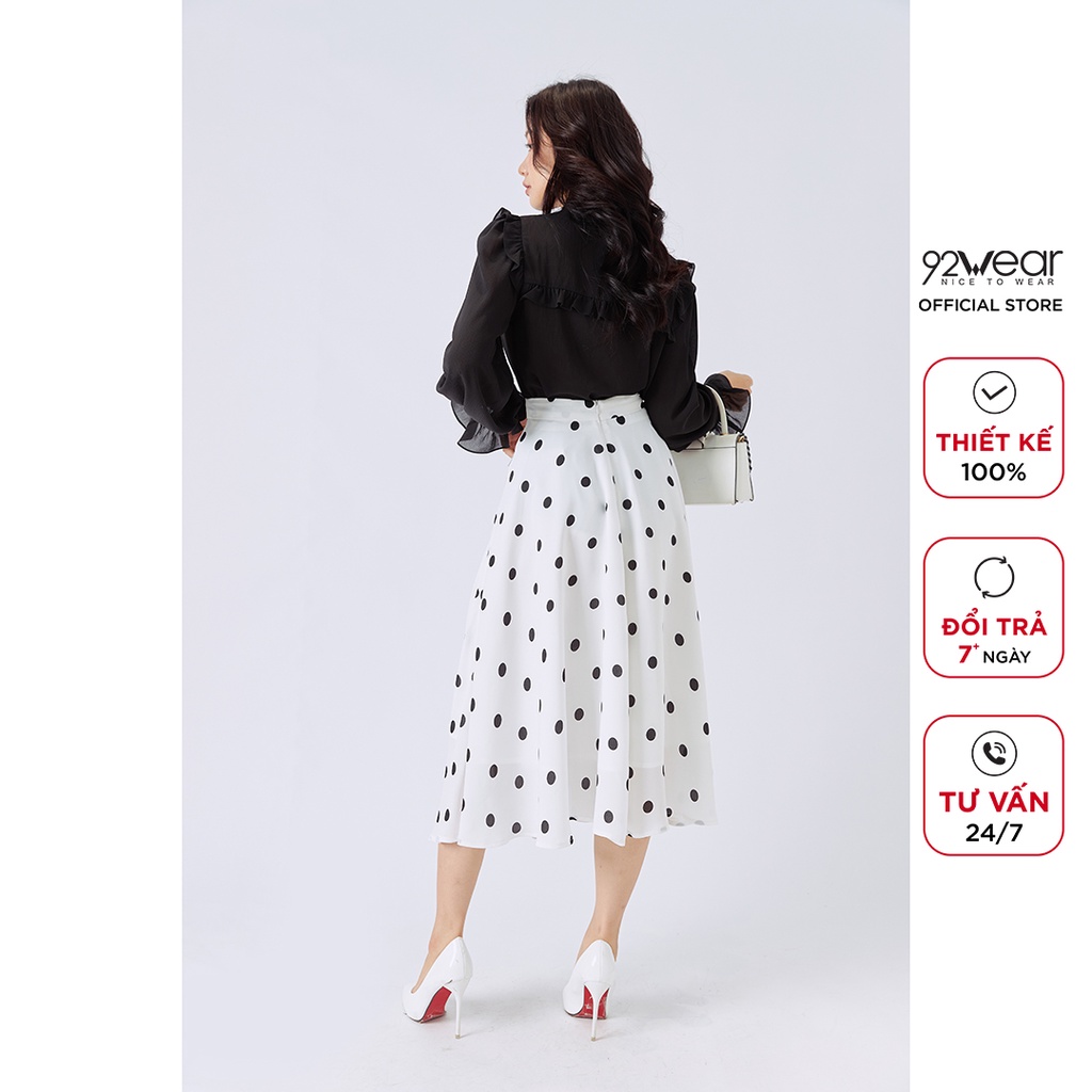 Áo sơ mi nữ 92WEAR thiết kế công sở dài tay viền bèo cổ thanh lịch ASA1967