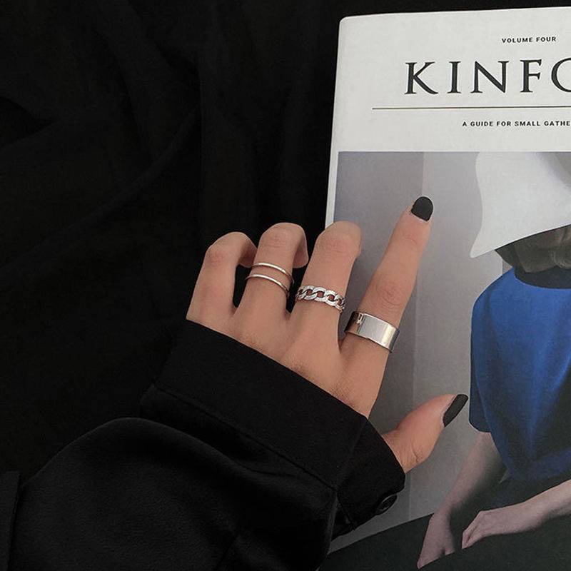 ✨✨Set 3 nhẫn đeo tay từ kim loại phong cách Hip Hop cá tính cho nữ