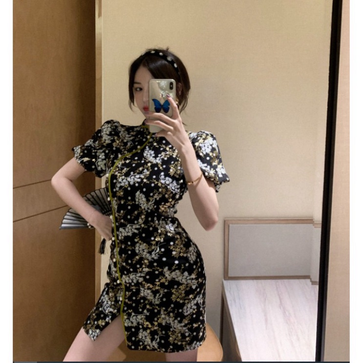 (Hàng oder) Sườn sám thêu tay, hàng cao cấp. Váy đầm sườn sám cộc tay phong cách cổ điển Trung Quốc.