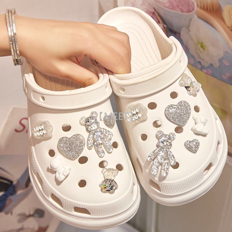 [MEET] Phụ Kiện Khóa Cài Giày Crocs DIY Hình Gấu Hoạt Hình Và Hoa Lấp Lánh Trang Trí Giày