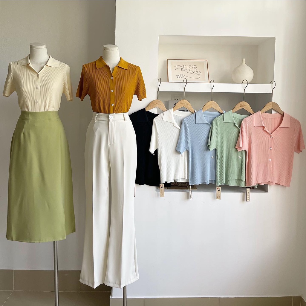 Áo len tăm cổ bẻ tone màu pastel A6628