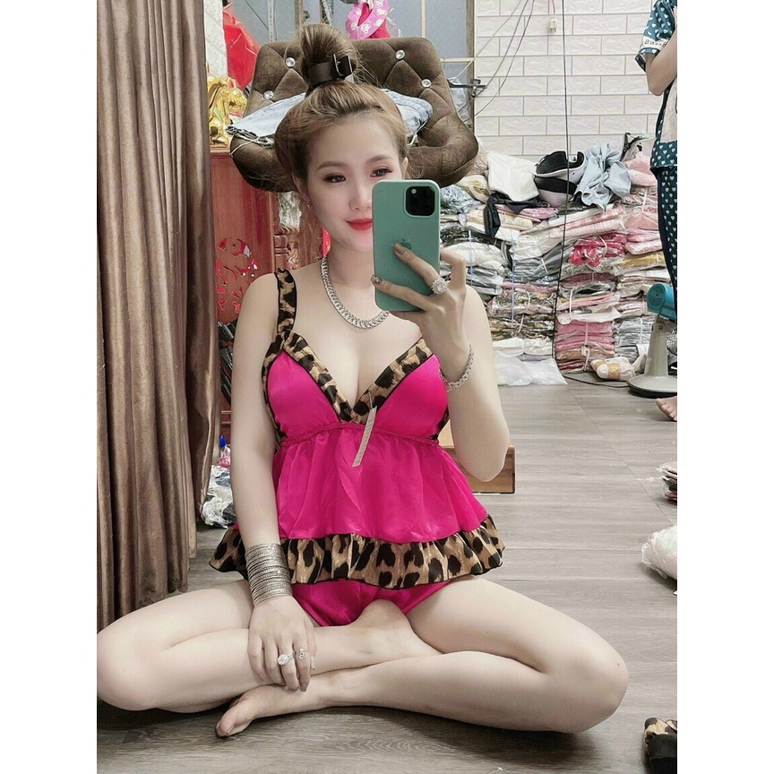 Bộ Ngủ Sexy Quyến Rũ Sunri Shop , Bộ Ngủ Phi Bóng Viền Beo Áo Có Mút Ngực Freesize 58kg Trở Xuống | BigBuy360 - bigbuy360.vn