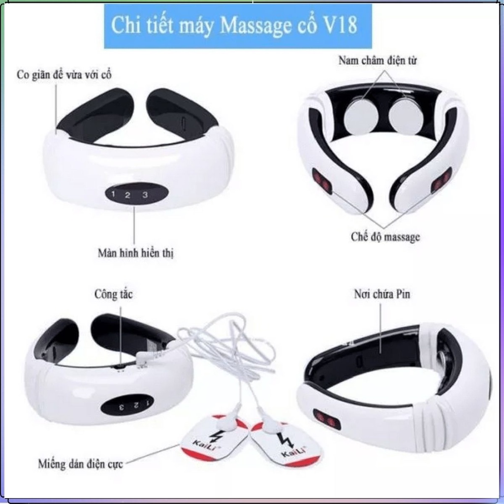 Máy Massage Cổ Vai Gáy 3D Thông Minh Sử Dụng Xung Điện Trị Liệu Kèm 2 Miếng Dán Giúp Giảm Đau Mỏi Mọi Vị Trí - BH 12T