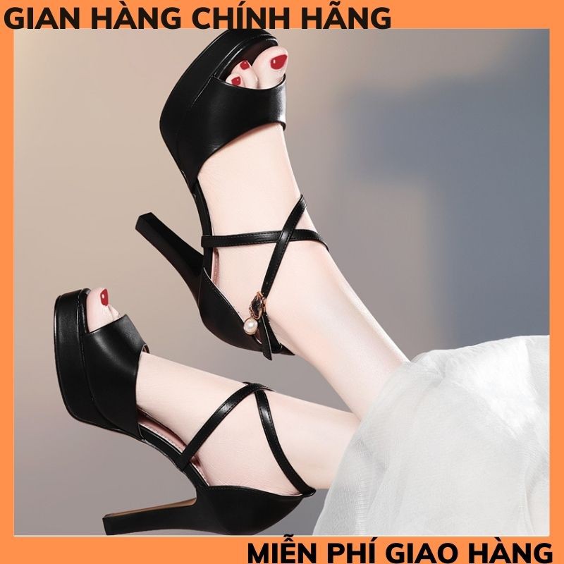 Giày nữ cao gót  dép cao 12p gót nhọn quai chéo cổ chất da lộn thời trang 1989