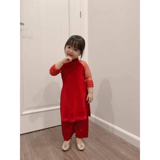 Áo dài nhung tay lưới