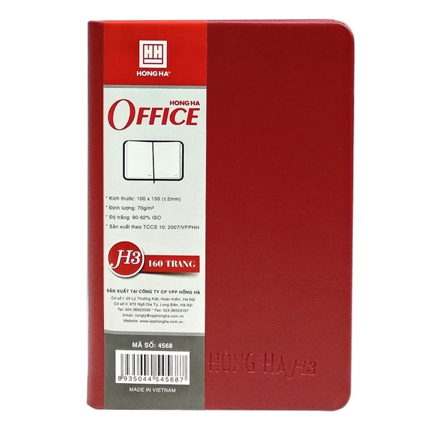 Sổ Hồng Hà Office H3  4568 - 160 Trang - 10x15 cm - Mẫu 2 - Màu Đỏ