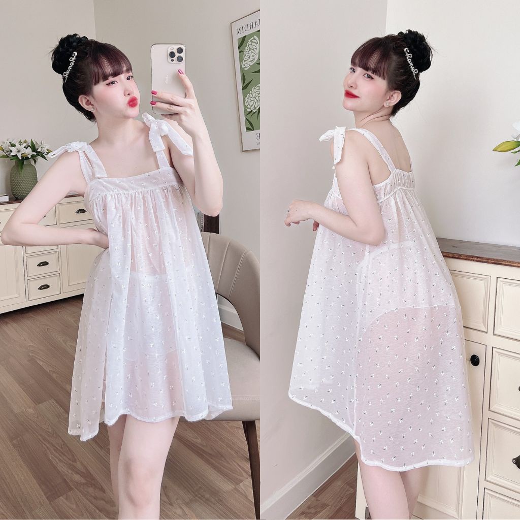 Váy ngủ sexy MIKY, Đầm ngủ sexy Voan Tơ Chất Siêu Mát Dáng Siêu Xinh &lt; 65KG