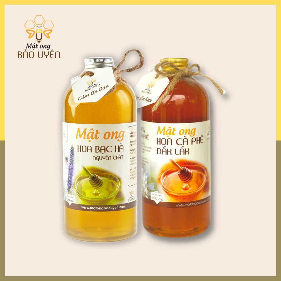 COMBO 1 Lít Mật Ong Nguyên Chất 100% Tự Nhiên Bảo Uyên Gồm 2 Loại Mật Ong Hoa Cà Phê Và Mật Ong Hoa Bạc Hà