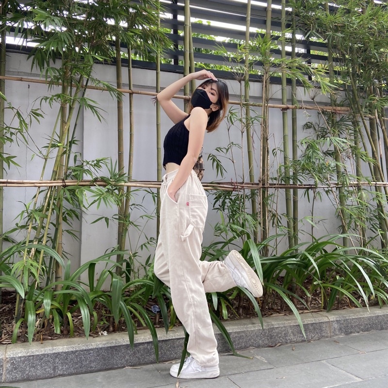 Quần dài nhung tăm unisex Oversize Corduroy Pants FRANKEE - Be Trắng - Local Brand Chính Hãng
