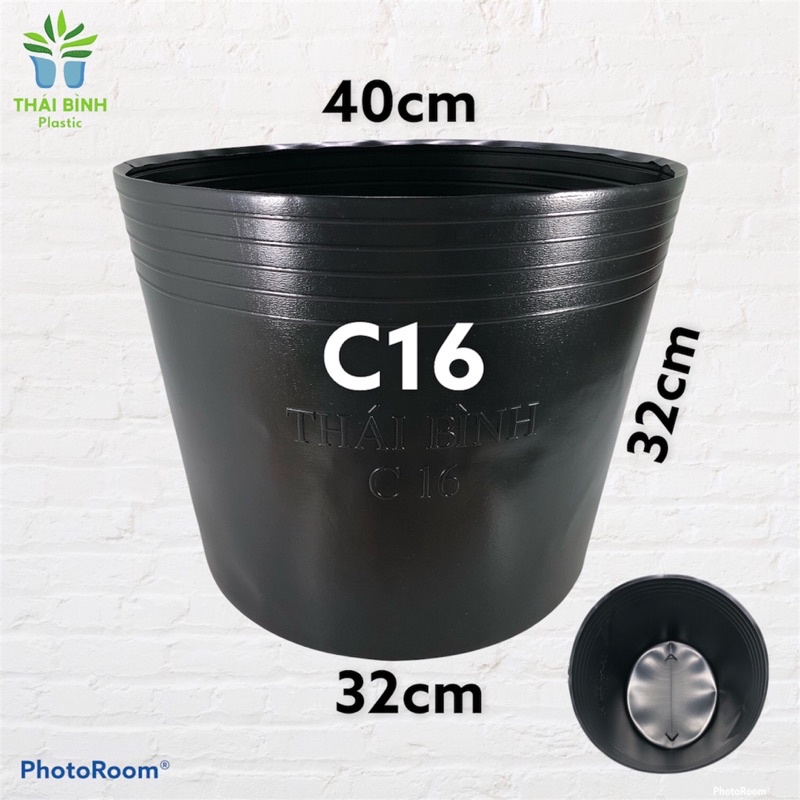 (Combo 5 cái) Chậu nhựa đen C16 Bít Lỗ (Nhựa Dày)
