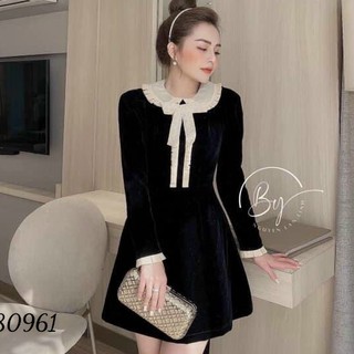 Đầm nữ dự tiệc cách điệu cổ 2 màu đỏ đen thời trang trẻ trung