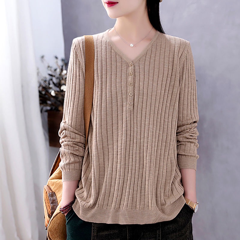 Áo len tay dài cổ chữ V cho nữ