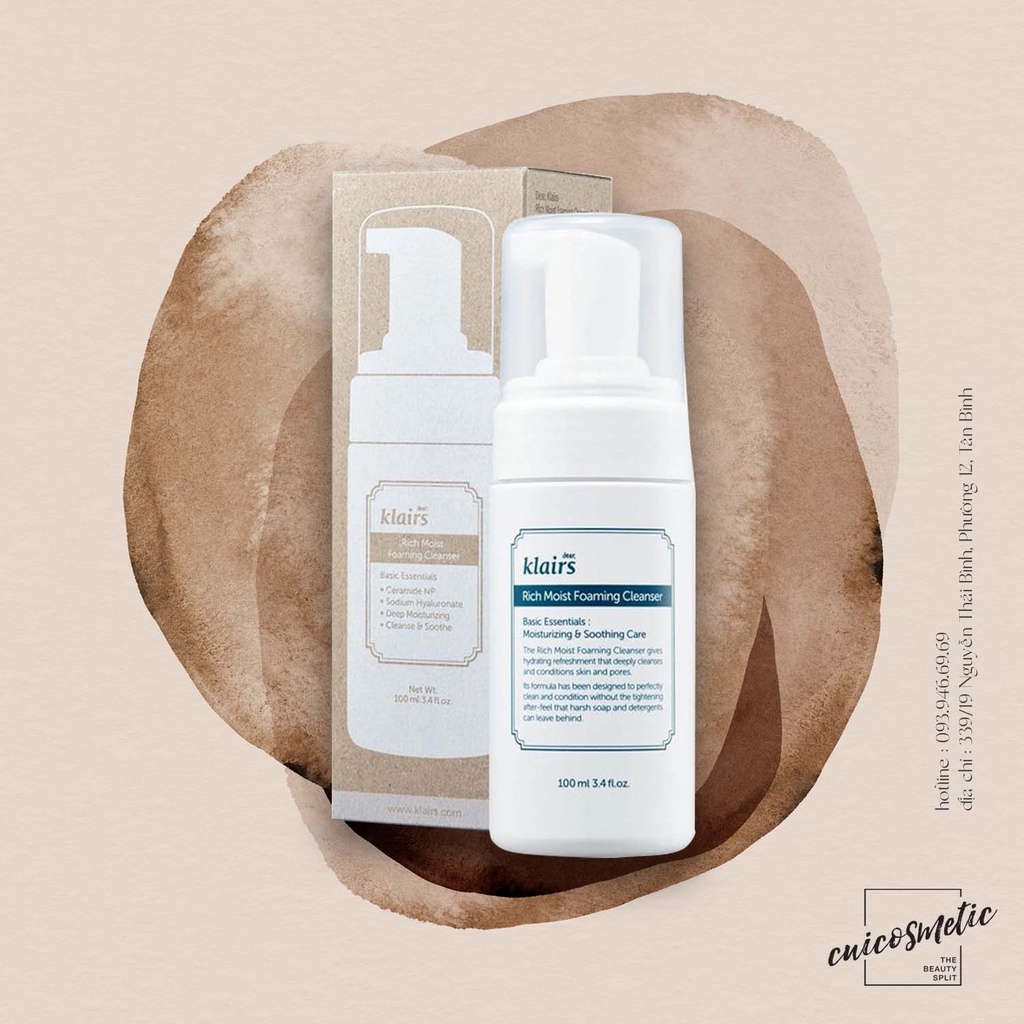 Sữa Rửa Mặt Tạo Bọt Dưỡng Ẩm, Dịu Nhẹ Klairs Rich Moist Foaming Cleanser 100ml