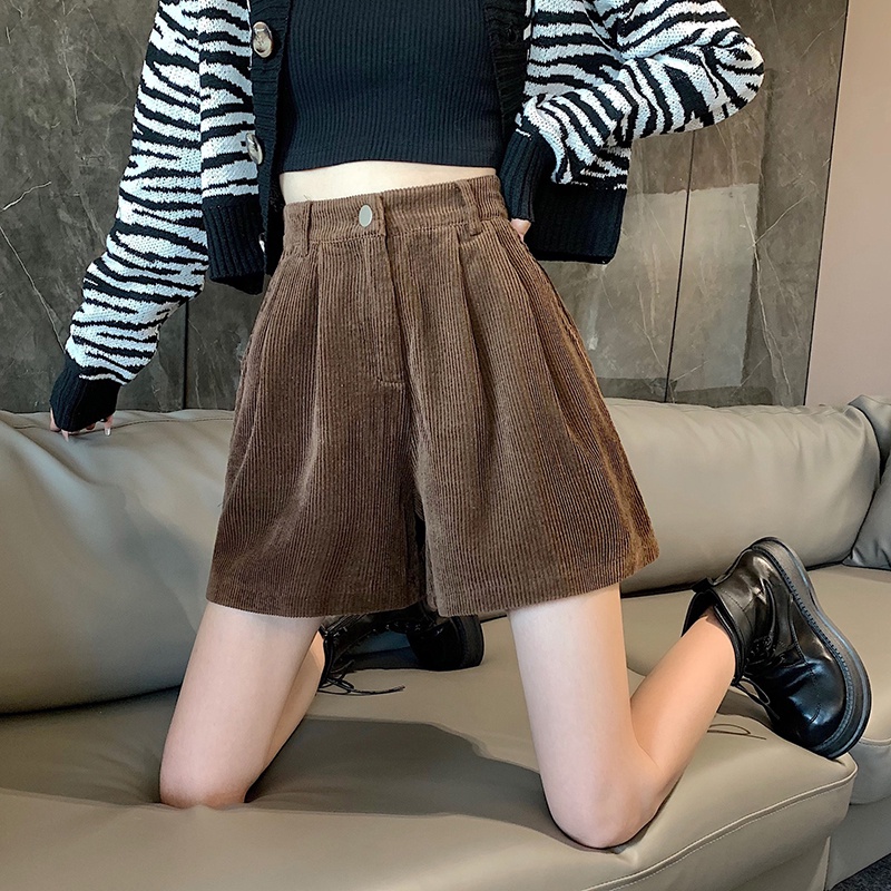 Quần short nhung tăm IELGY dáng chữ A cạp cao mặc ngoài thời trang cho nữ