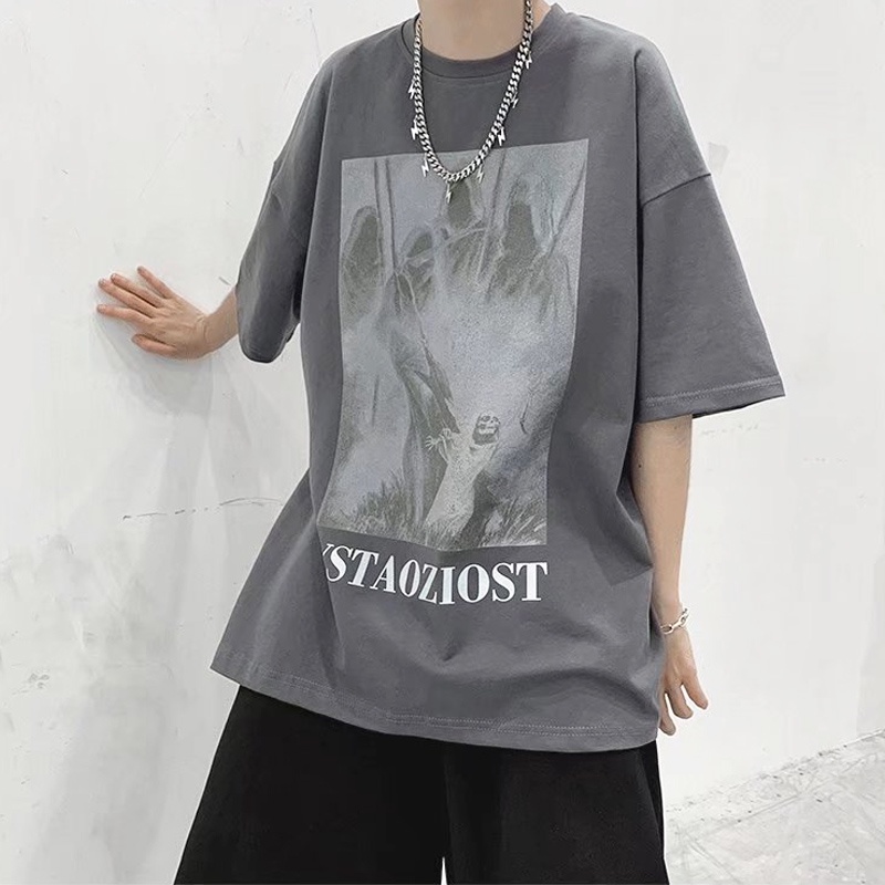 Áo Thun Tay Ngắn Cổ Tròn Dáng Suông Thời Trang Hè Phong Cách Hip Hop Hàn Quốc Cho Nam Size M-5XL