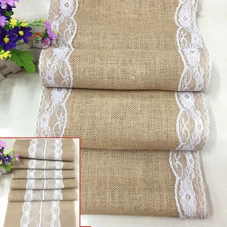 Khăn trải bàn vải bố phối ren phong cách vintage trang nhã