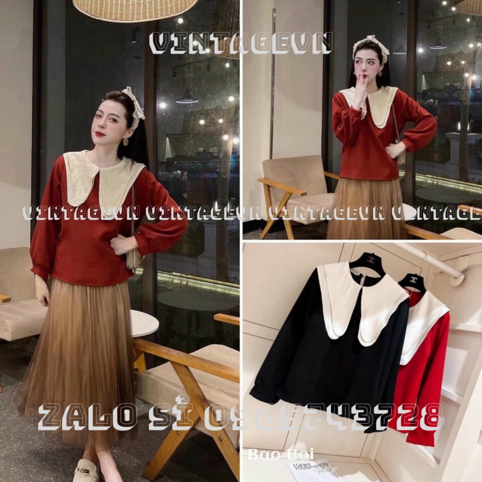 Áo babydoll tiểu thư cổ bèo PN00033 vintagevn