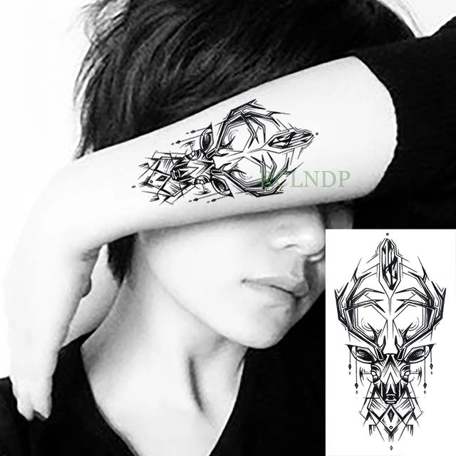 Hình xăm dán tattoo động vật hươu nai t018.Xăm dán tatoo mini tạm thời, size &lt;10x6cm