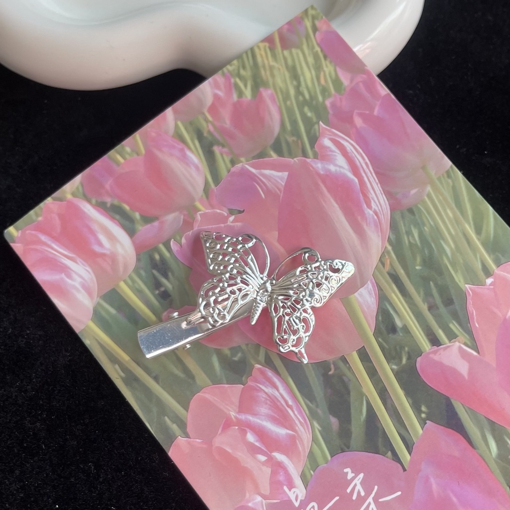 Kẹp tóc mái hình bướm MÀU BẠC phong cách vintage cho nữ K95