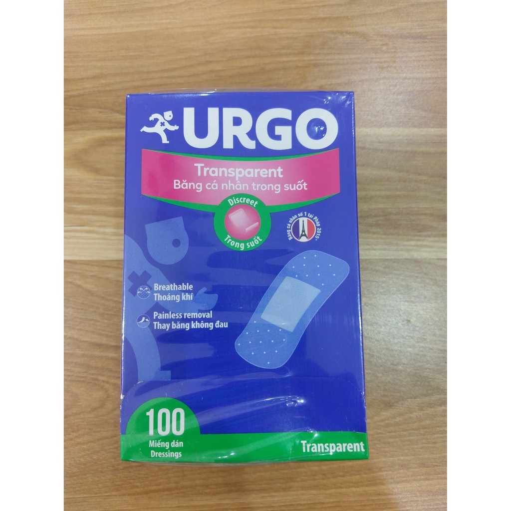 Băng cá nhân trong suốt Urgo Transparent 100 cái