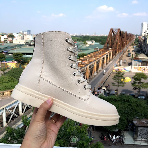 Boot cao cổ ulzzang  Meimei T8.13 Giày cao cổ nữ dạng bốt đế bằng chất liệu da PU có khóa kéo sau boots | BigBuy360 - bigbuy360.vn