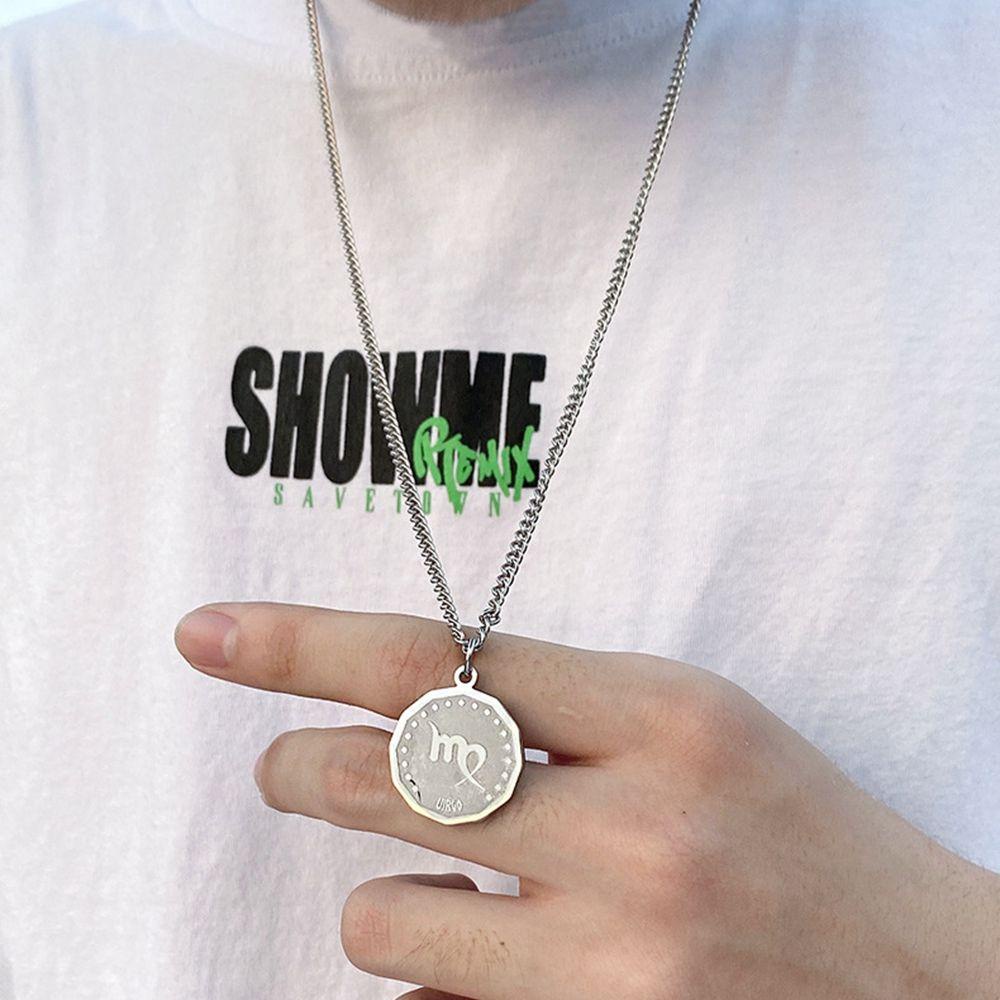 Vòng cổ Bằng Thép Titan Mặt Đồng Xu Hoàng Đạo Twelve Đơn Giản Sang Trọng Cho Cặp Đôi