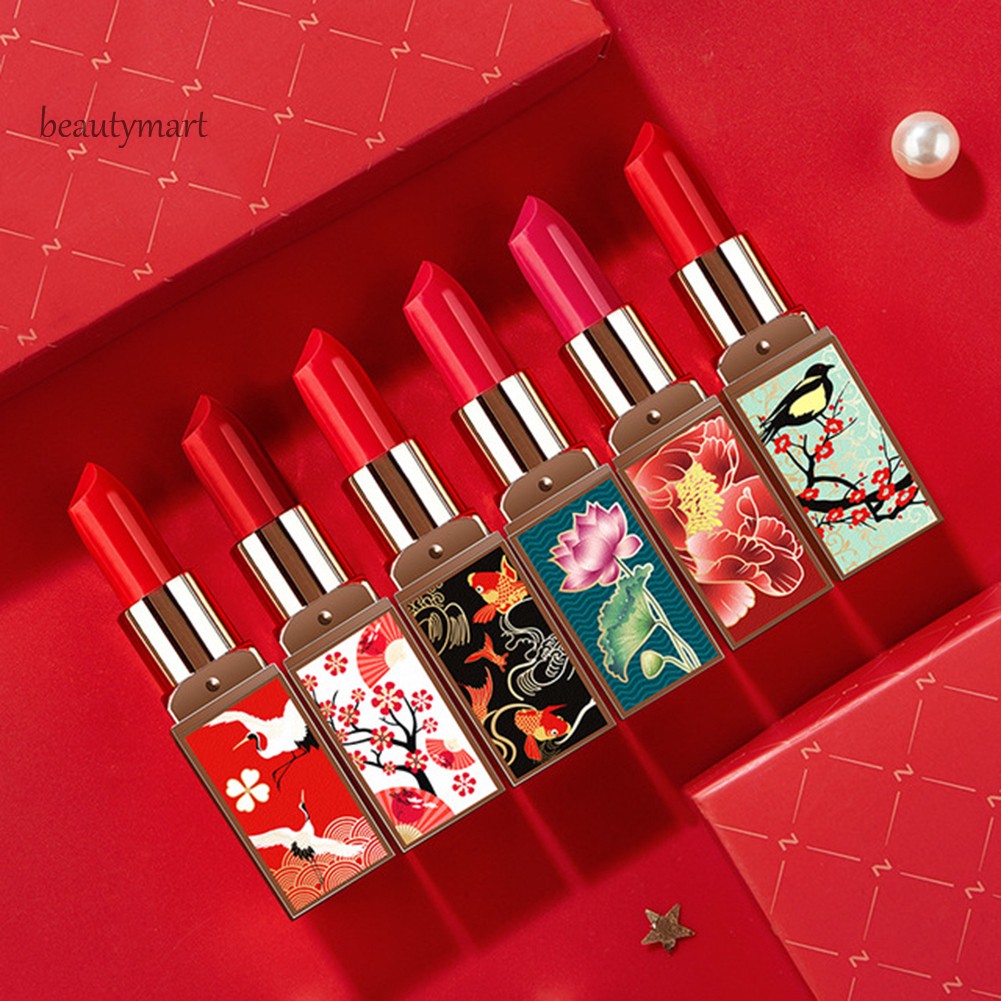 Set 6 son sáp lâu trôi thiết kế vỏ phong cách Trung Hoa