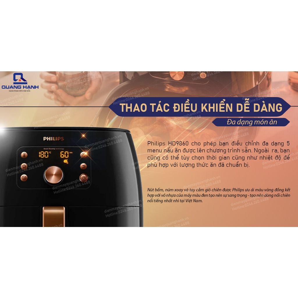 [Hàng chính hãng, Bảo hành 24 tháng] Nồi chiên không dầu Philips HD9860