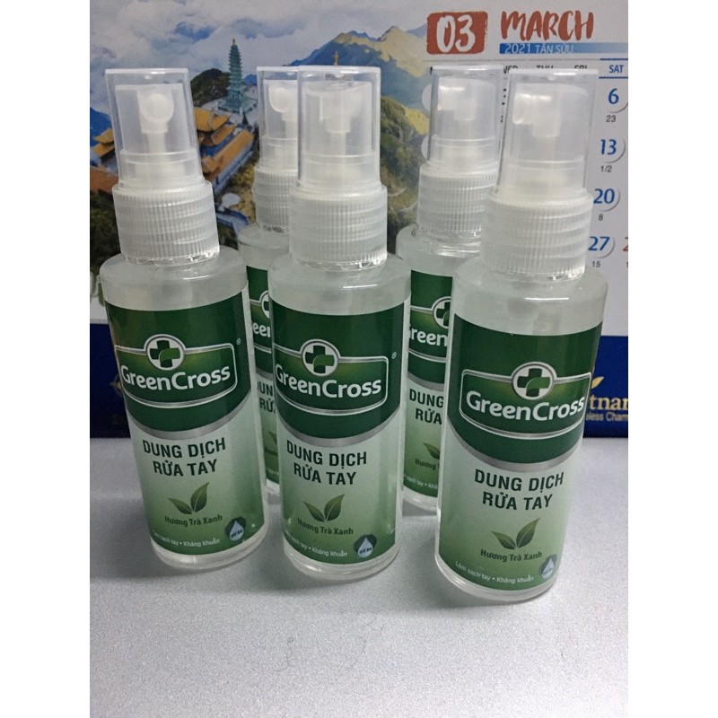Nước rửa tay khô Green Cross-chai xịt 70ml Hương Dưa Táo/Trà xanh/Tự nhiên